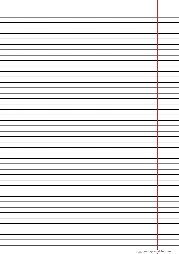 College Ruled Lined Paper Black 1/4 inch With Right Margin - 10070987