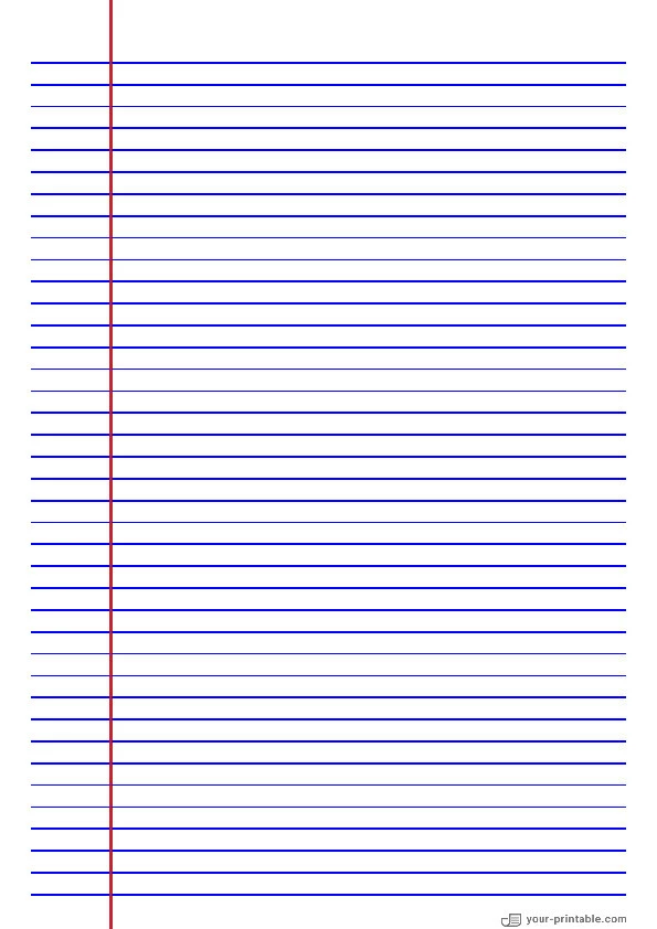 College Ruled Notebook Paper Blue 7 mm With Left Margin - 10071008