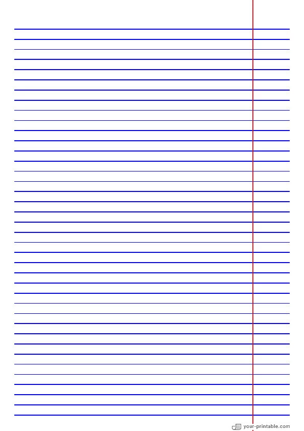 College Ruled Notebook Paper Blue 7 mm With Right Margin - 10071010
