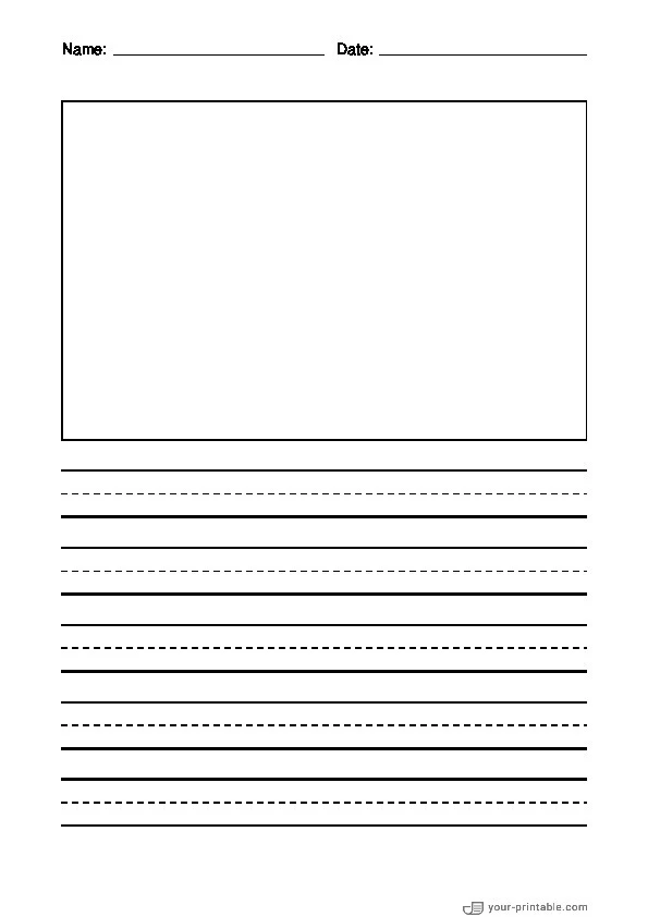 Lined Paper for 1st grade With Name and Date Black 15 mm With Picture Box - 10070741