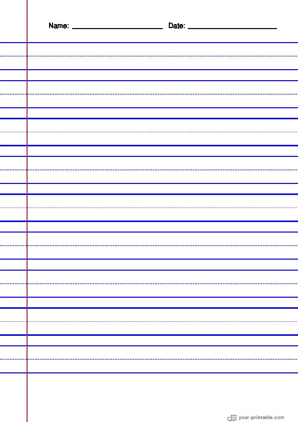 Lined Paper for 2nd Grade Blue 3/4 inch With Dotted Line and Margin - 10070850