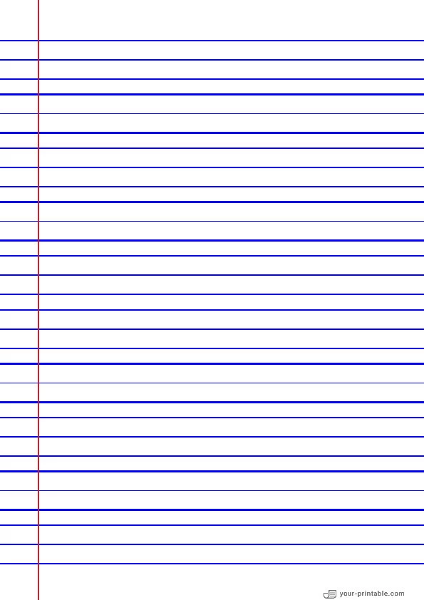 Papel rayado para segundo grado azul de 3/4 de pulgada con línea media sólida y margen. - 10070832