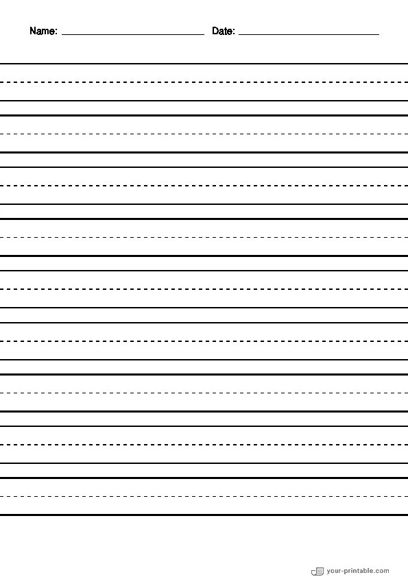 Lined Paper for 2nd Grade With Name and Date Black 3/4 inch With Dashed Line - 10070809