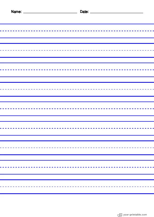 Lined Paper for 2nd Grade With Name and Date Blue 3/4 inch With Dashed Line - 10070808