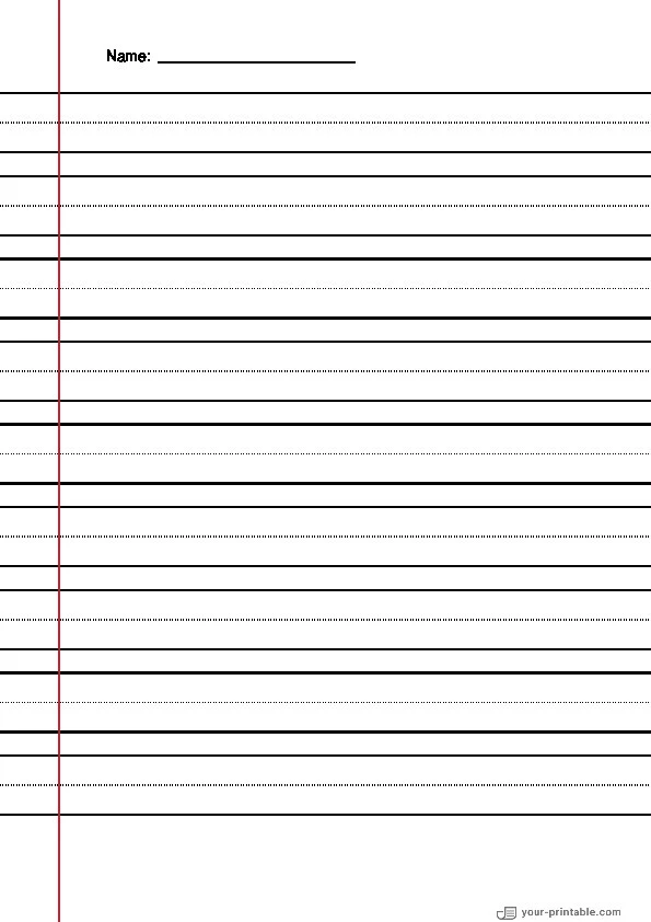 Lined Paper for 2nd Grade With Name Black 3/4 inch With Dotted Line and Margin - 10070841