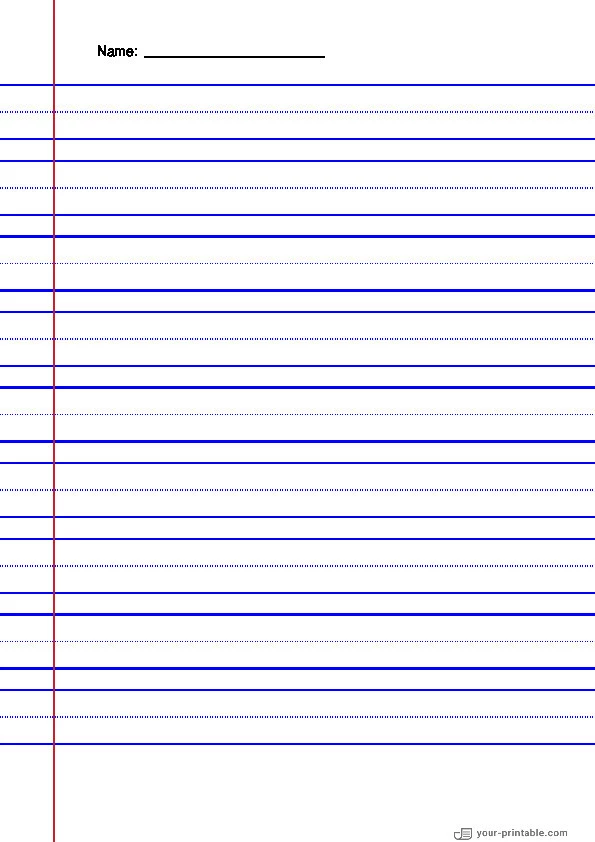 Lined Paper for 2nd Grade With Name Blue 3/4 inch With Dotted Line and Margin - 10070840