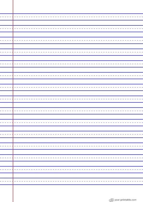 Lined Paper for 3rd Grade Blue 3/8 inch With Dashed Line and Margin ...