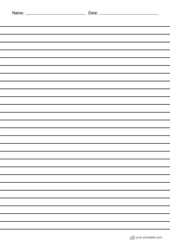Liniertes Papier für die 3. Klasse mit Name und Datum Schwarz 3/8 Zoll für Kinder - 10070915