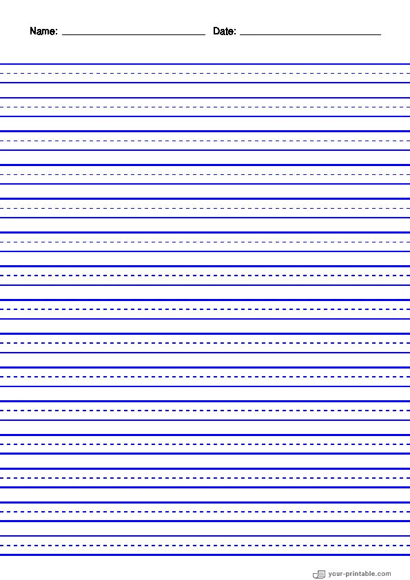 Lined Paper for 3rd Grade With Name and Date Blue 3/8 inch With Dashed Line - 10070898