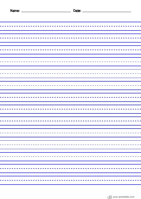 Lined Paper for Kindergarten With Name and Date Blue 12.7 mm With Dashed Midline - 10070714