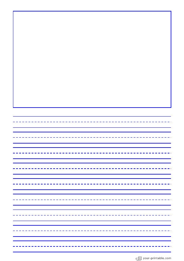 Lined Paper for Kindergarten Blue 12.7 mm With Picture Box and Dashed Midline - 10070708