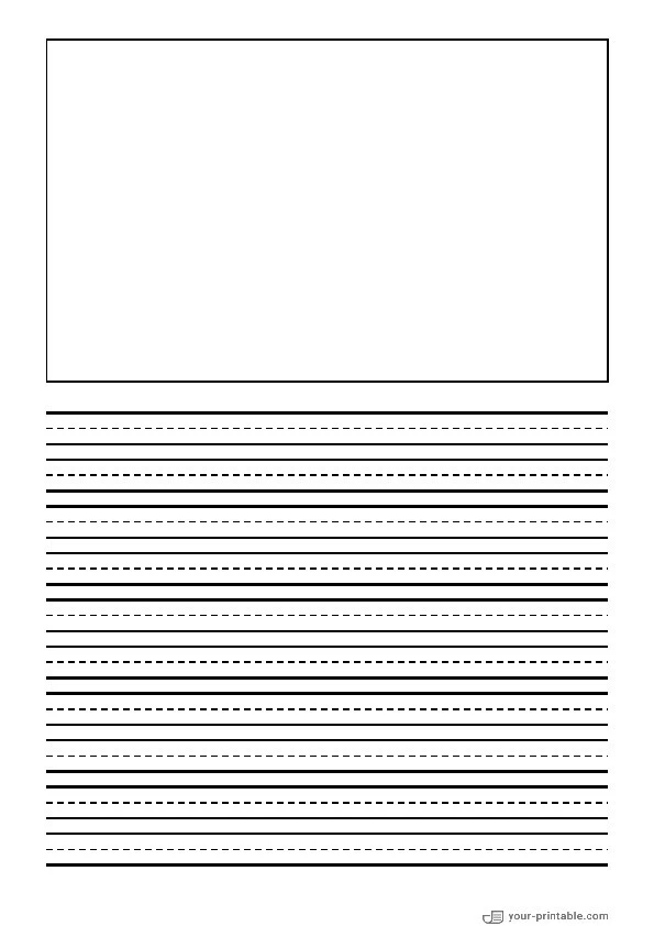 Lined Paper for Pre School Black 10mm With Dashed Line and Picture Box - 10070569