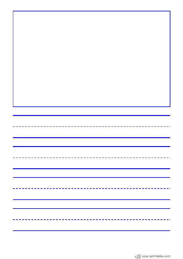 Lined Paper for Pre School Blue 1 inch With Dashed Line and Picture Box - 10070564