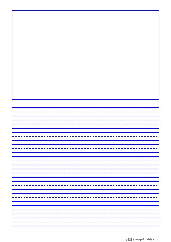 Lined Paper for Pre School Blue 10mm With Dashed Line and Picture Box - 10070568