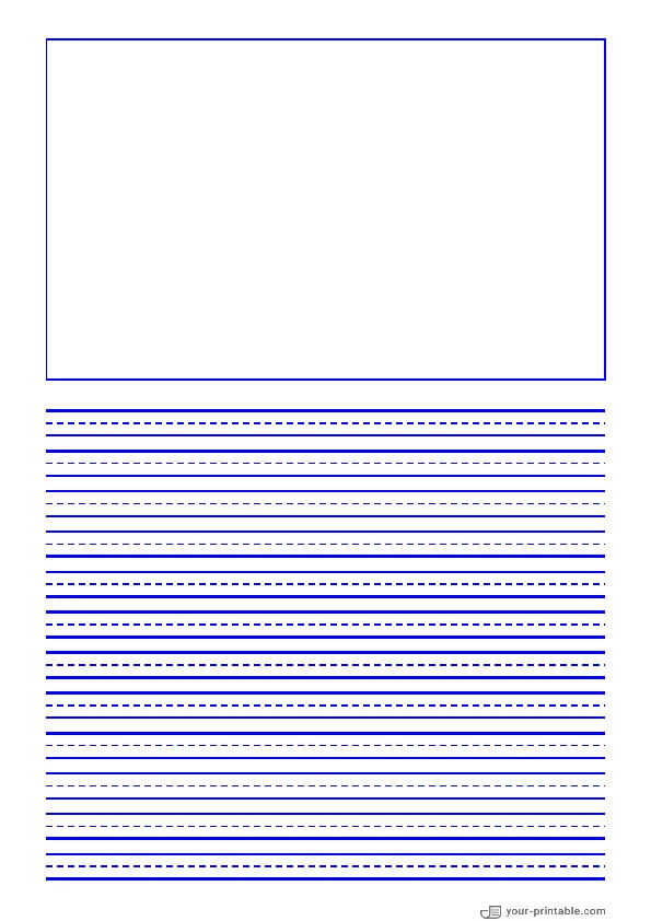 Lined Paper for Pre School Blue 8mm With Dashed Line and Picture Box - 10070572