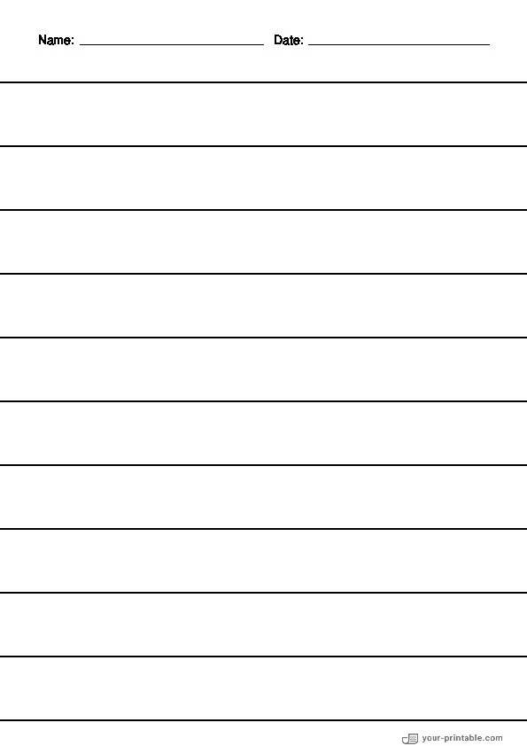 Papel rayado para preescolar con nombre y fecha en negro de 1 pulgada para niños. - 10070691