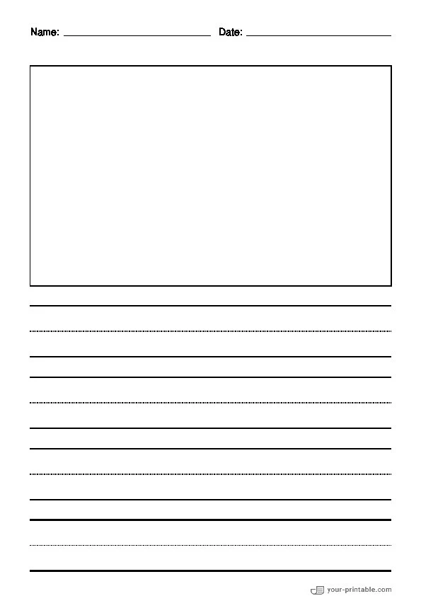 Lined Paper for Pre School With Name and Date Black 1 inch With Dotted Line and Picture Box - 10070661