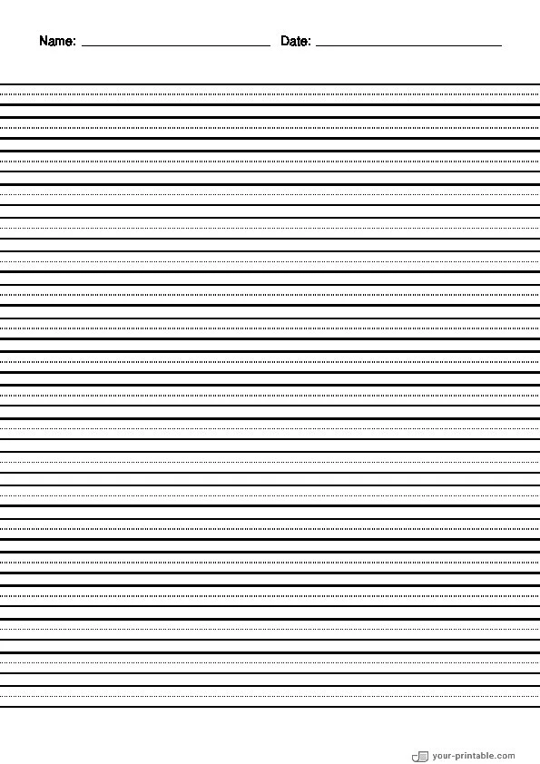 Papel rayado para preescolar con nombre y fecha Negro 8mm con línea punteada - 10070667