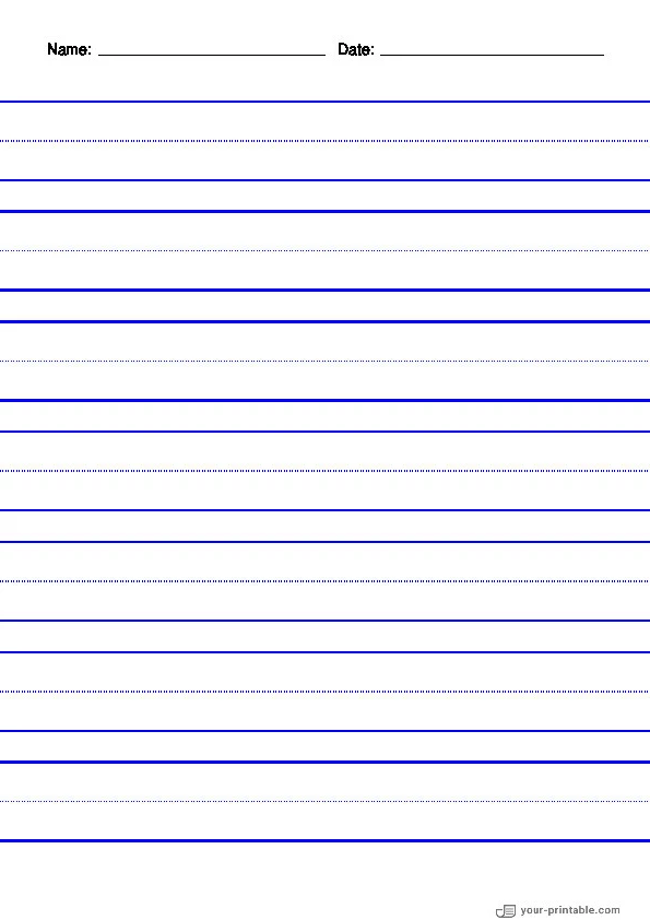 Lined Paper for Pre School With Name and Date Blue 1 inch With Dotted Line - 10070658
