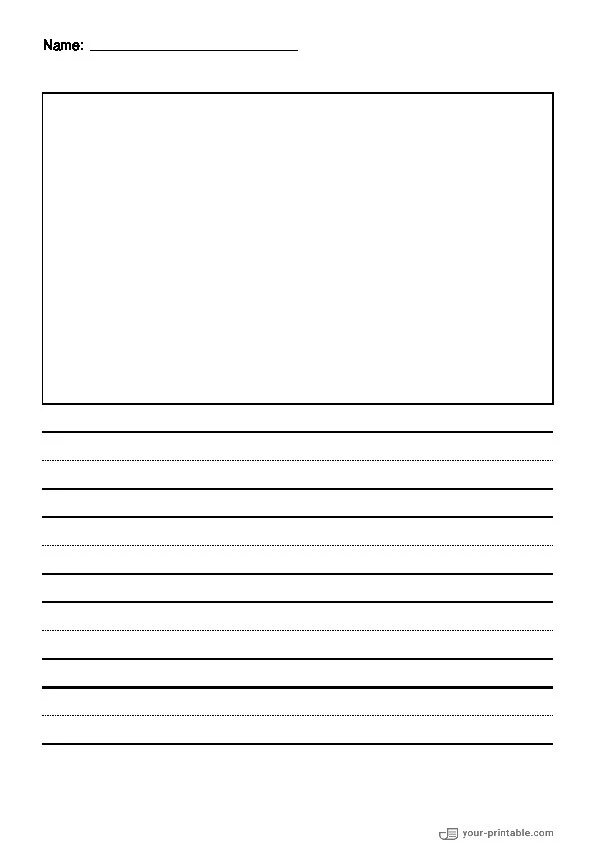Lined Paper for Pre School With Name Black 20mm With Dotted Line and Picture Box - 10070657