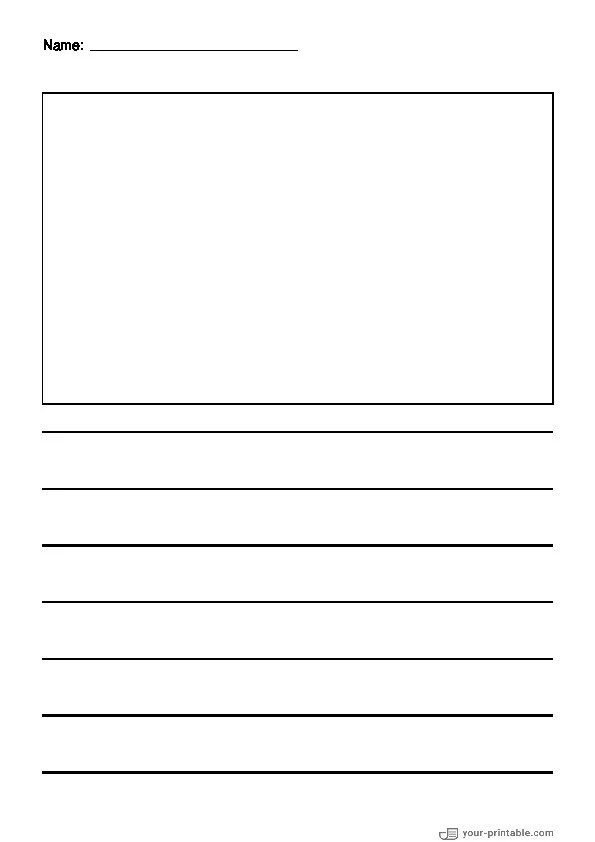 Papel rayado para preescolar con nombre Negro 20mm con recuadro para imagen para niños - 10070689