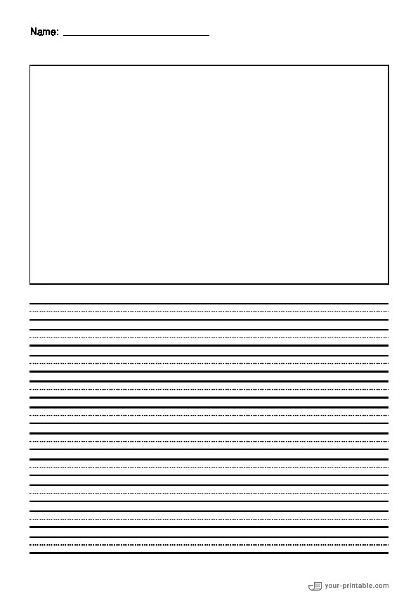 Lined Paper for Pre School With Name Black 8mm With Dotted Line and Picture Box - 10070653