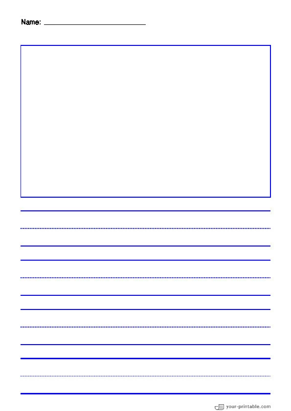 Lined Paper for Pre School With Name Blue 1 inch With Dotted Line and Picture Box - 10070644