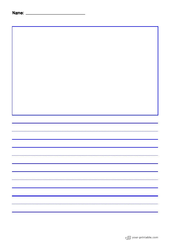 Lined Paper for Pre School With Name Blue 20mm With Dotted Line and Picture Box - 10070656