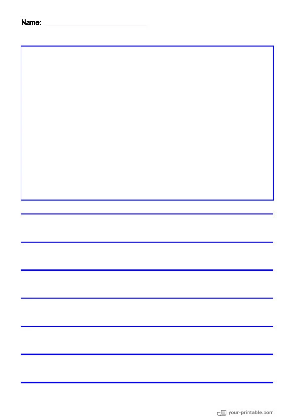 Papel rayado para preescolar con nombre Azul 20mm con recuadro para imagen para niños - 10070688