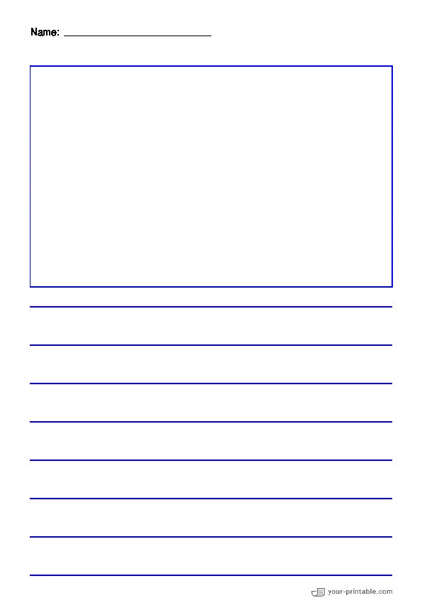 Lined Paper for Second Grade With Name Blue 3\4 inch With Picture Box for kids - 10070806