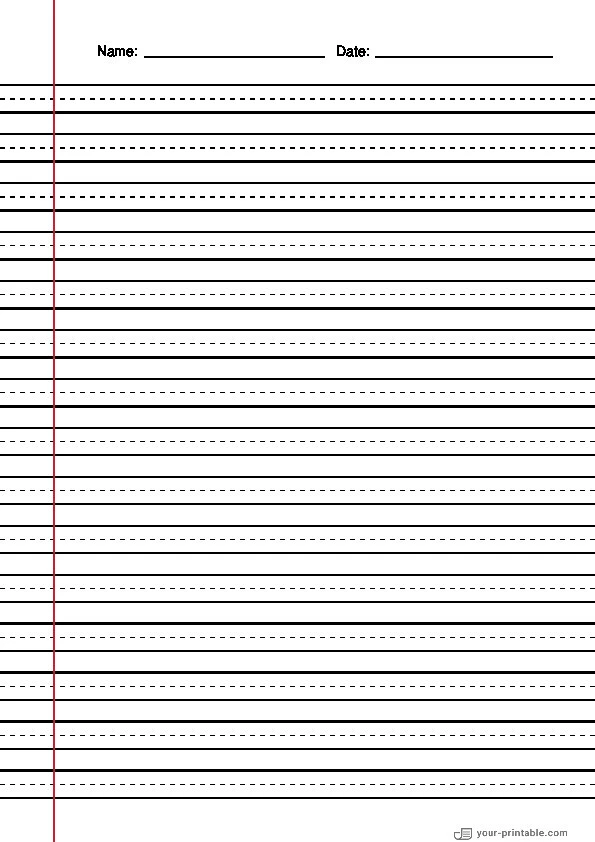 Lined Paper for Third Grade Black 3/8 inch With Dashed Line and Margin - 10070939