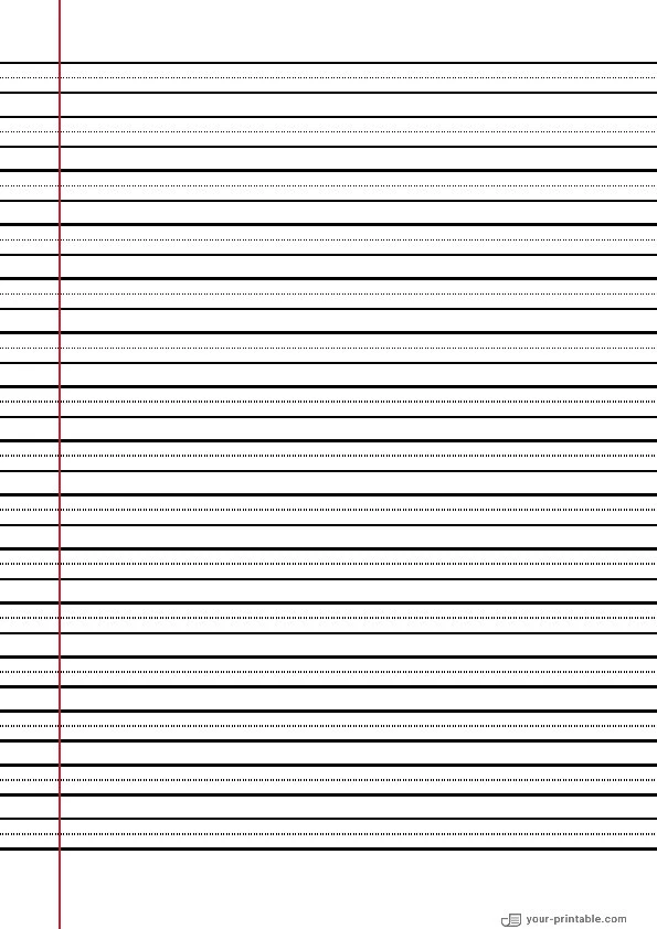 Lined Paper for Third Grade Black 3/8 inch With Dotted Line and Margin - 10070921