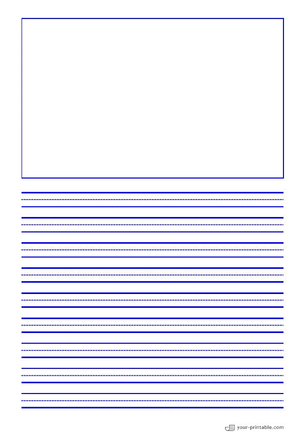 Lined Paper for Third Grade Blue 3/8 inch With Dotted Line and Picture Box - 10070864