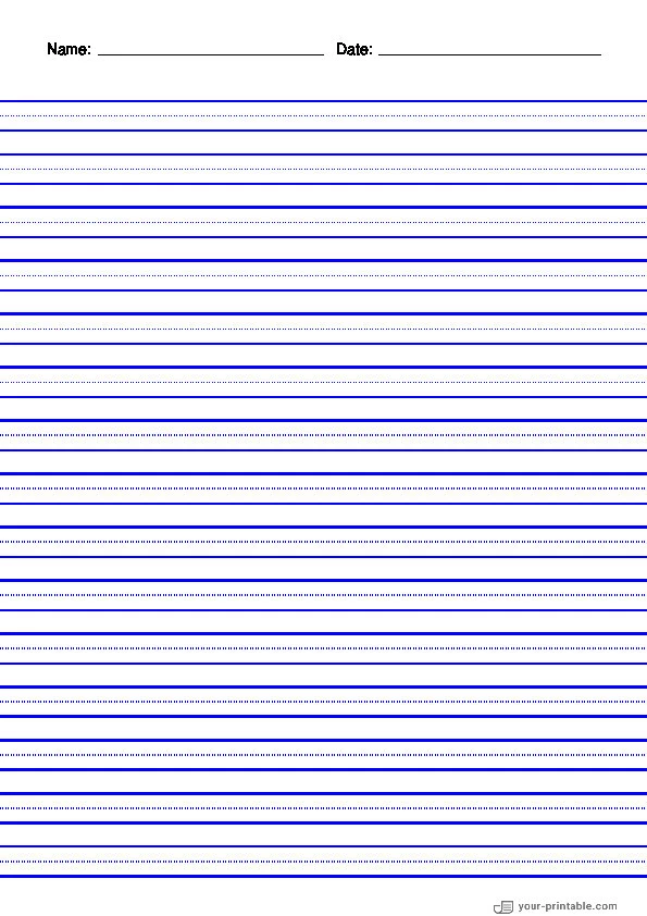 Lined Paper for Third Grade With Name and Date Blue 3/8 inch With Dotted Line - 10070902