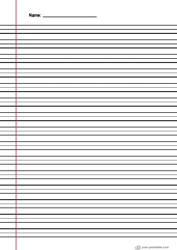 Lined Paper for Third Grade With Name and Margin Black 3/8 inch - 10070933