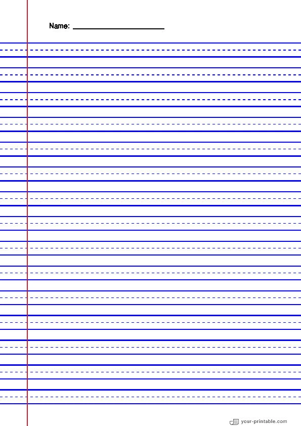 Lined Paper for Third Grade With Name Blue 3/8 inch With Dashed Line and Margin - 10070928