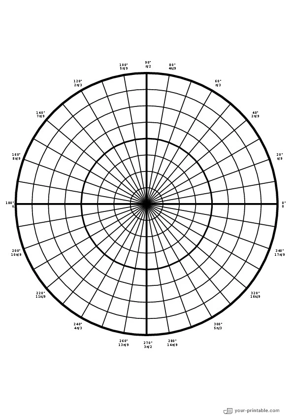 Polar Graph Paper 10 Degrees with Degrees and Radians black - 10073719