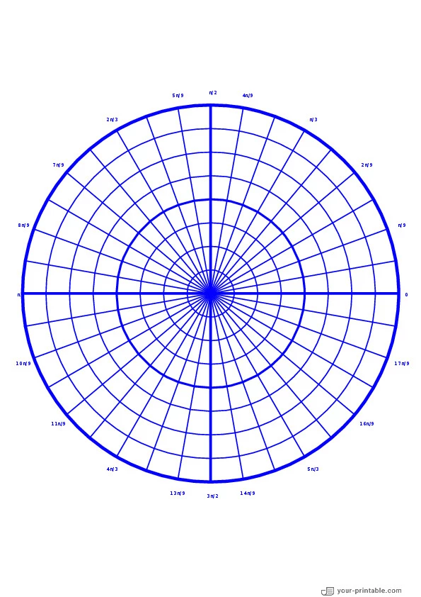Polar Graph Paper 10 Degrees with Radians blue - 10073718