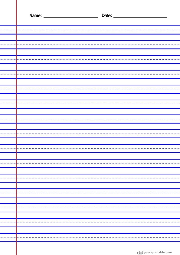 Papel rayado vertical para 3er grado Azul 3/8 pulgadas con línea punteada y margen - 10070940