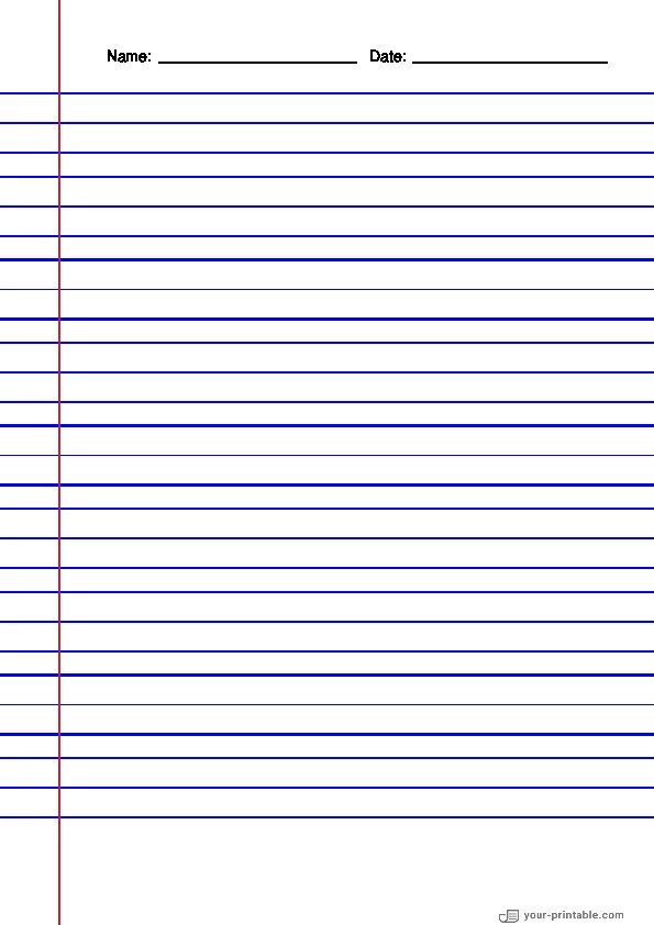 Vertical Lined Paper for Second Grade With Margin Blue 3/4 inch - 10070852