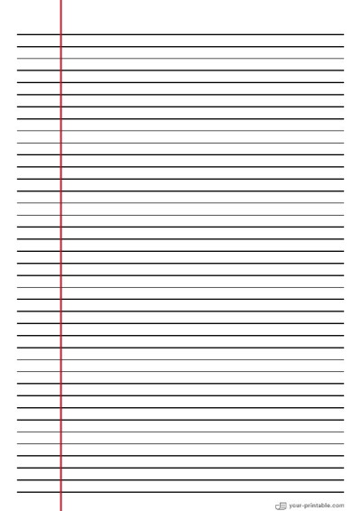 College Ruled Notebook Paper Black 7 mm With Left Margin Template