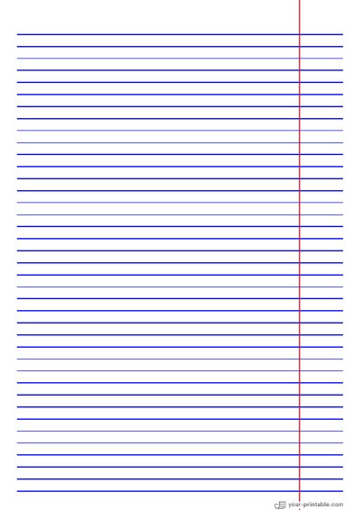 College Ruled Notebook Paper Blue 7 mm With Right Margin Template