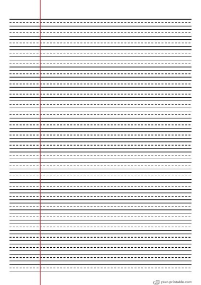 College Ruled Paper Black 7.1 mm With Dashed Midine and Margin Template