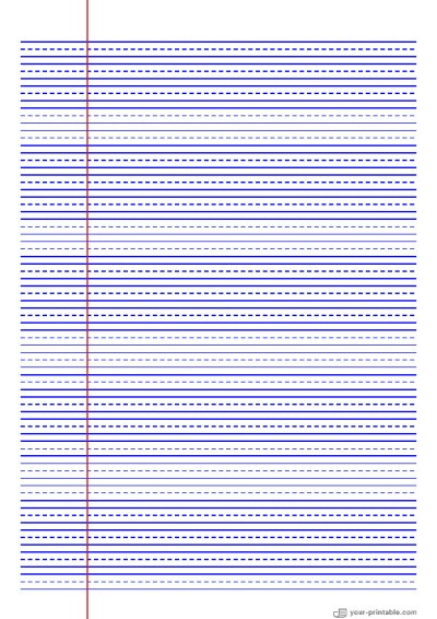 College Ruled Paper Blue 7.1 mm With Dashed Midine and Margin Template