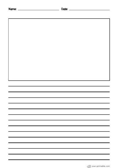 Papel rayado para 1er grado con Nombre y Fecha Negro 10mm Plantilla