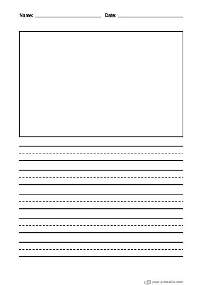 Papel rayado para 1er grado con Nombre y Fecha Negro 15 mm Con Casilla de Imagen Plantilla