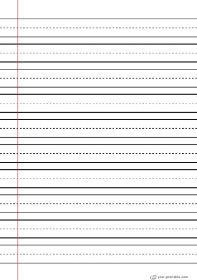 Lined Paper for 2nd Grade Black 3/4 inch With Dashed Line and Margin Template