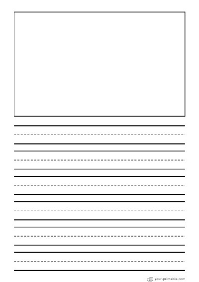 Lined Paper for 2nd Grade Black 3/4 inch With Dashed Line and Picture Box Template