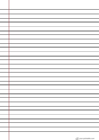 Lined Paper for 2nd Grade Black 3/4 inch With Solid Midline and Margin Template