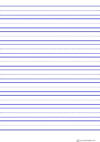 Lined Paper for 2nd Grade Blue 3/4 inch With Dashed Line Template